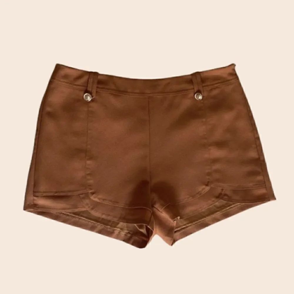 Alythea Camel Brown Double Layer Shorts Size Medium
